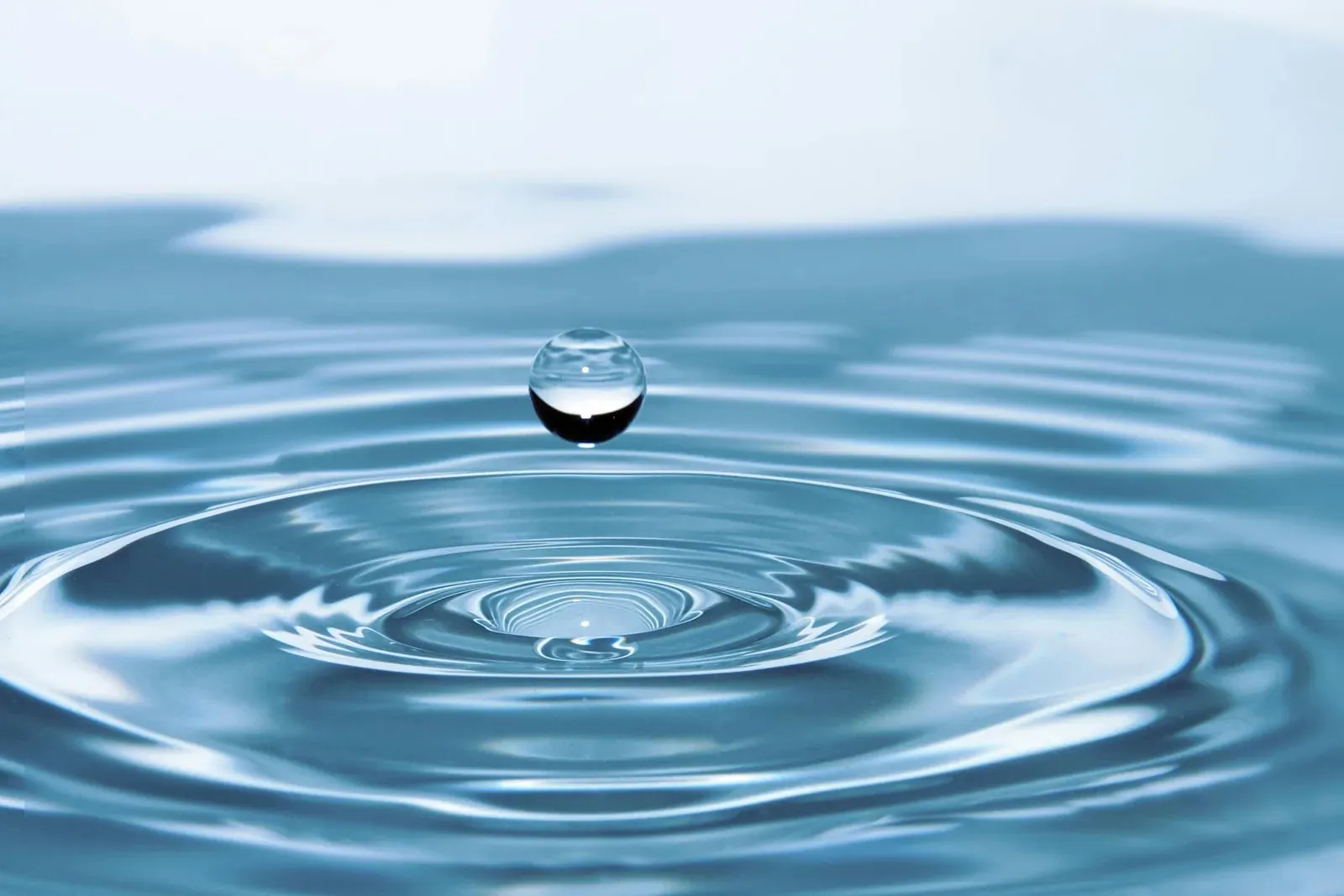 A single drop striking still water, rings spreading across the surface